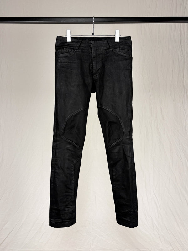 A/W2015 "SPHERE" GEOMETRIC CUT WAXED SKINNY JEANS