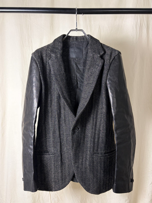HYBRID HERRINGBONE LEATHER BLAZER