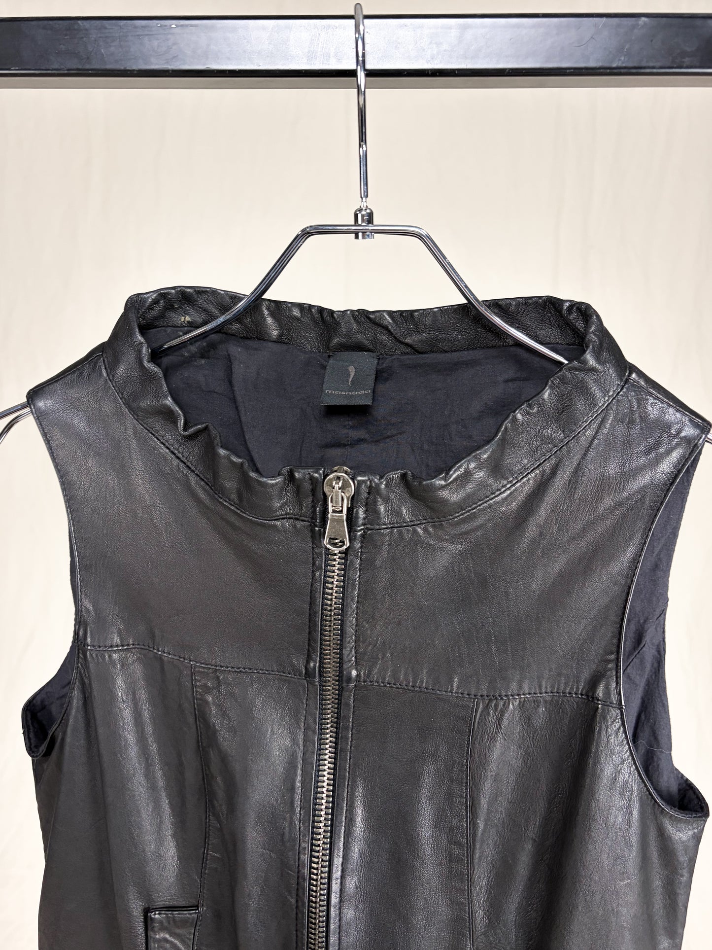 LAYERED LEATHER ZIP-UP SLEEVELESS DRESS