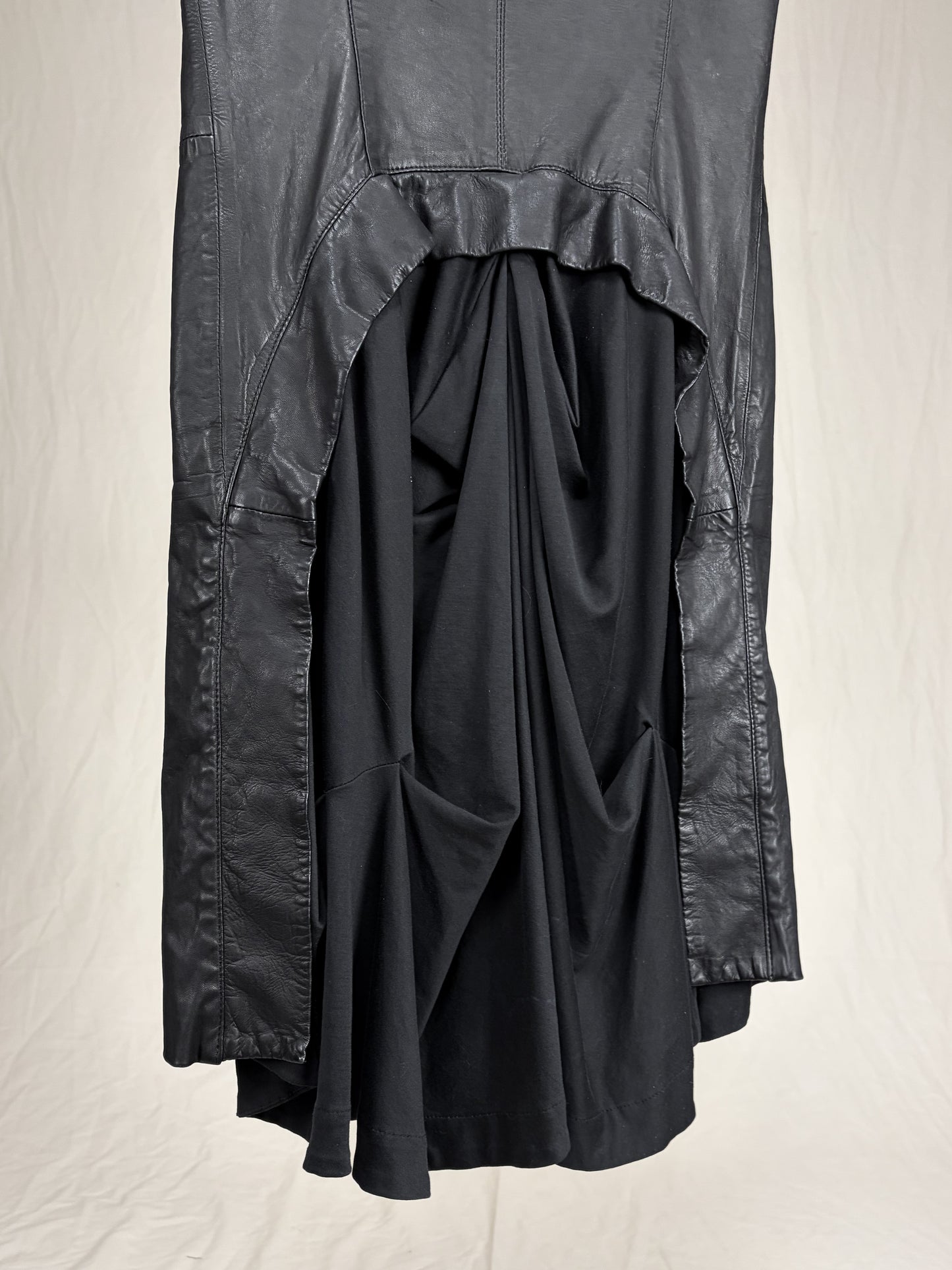 LAYERED LEATHER ZIP-UP SLEEVELESS DRESS