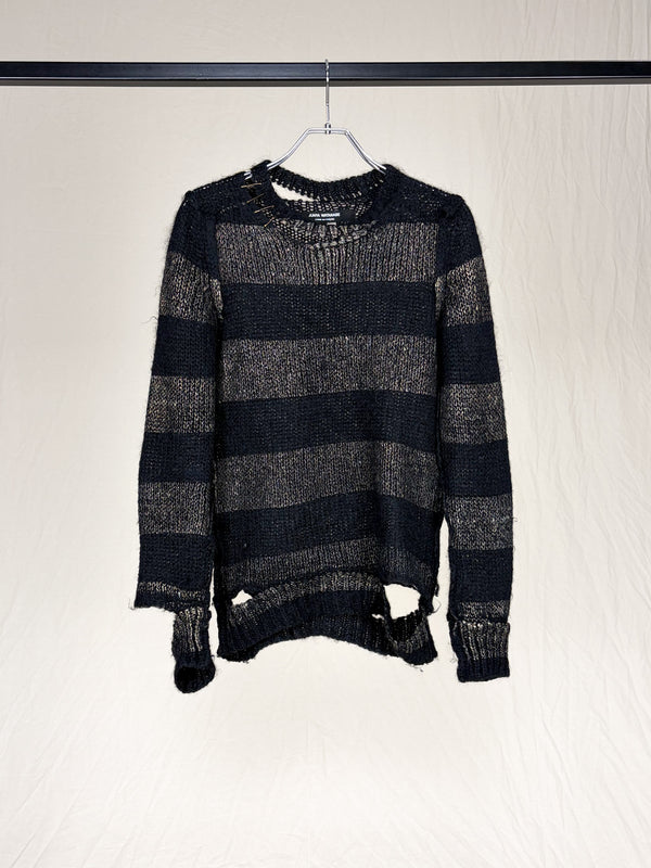 A/W2006 DISTRESSED SAFETY PIN STRIPED WOOL KNIT