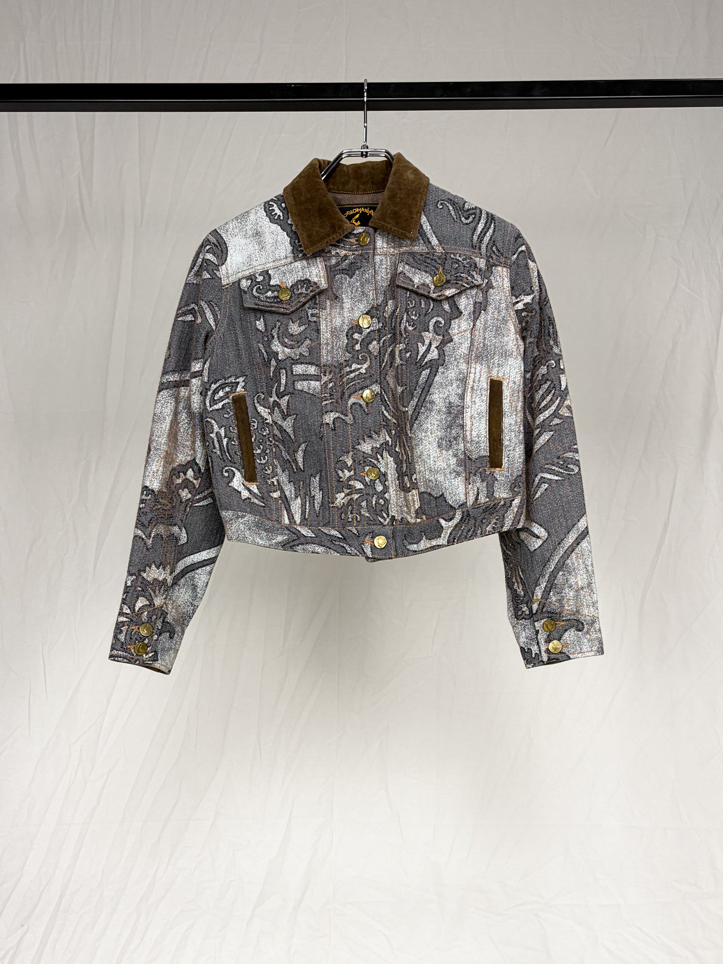 "ANGLOMANIA" 1990'S FLORAL CROPPED DENIM JACKET