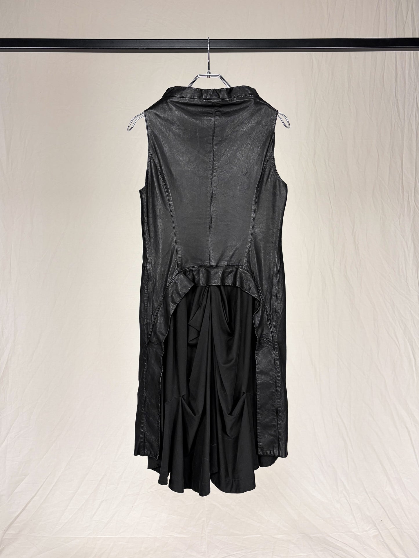 LAYERED LEATHER ZIP-UP SLEEVELESS DRESS
